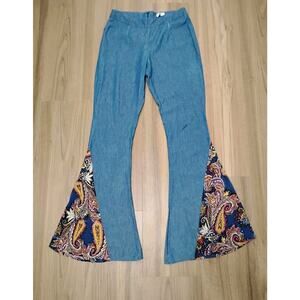 Tobi Womens Boho Bell Flare Pants Paisley Xsmall Blue Light Weight Denim